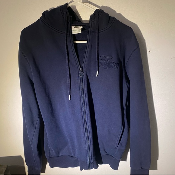 LACOSTE navy blue zip up sweater with embroided logo - Picture 4 of 7